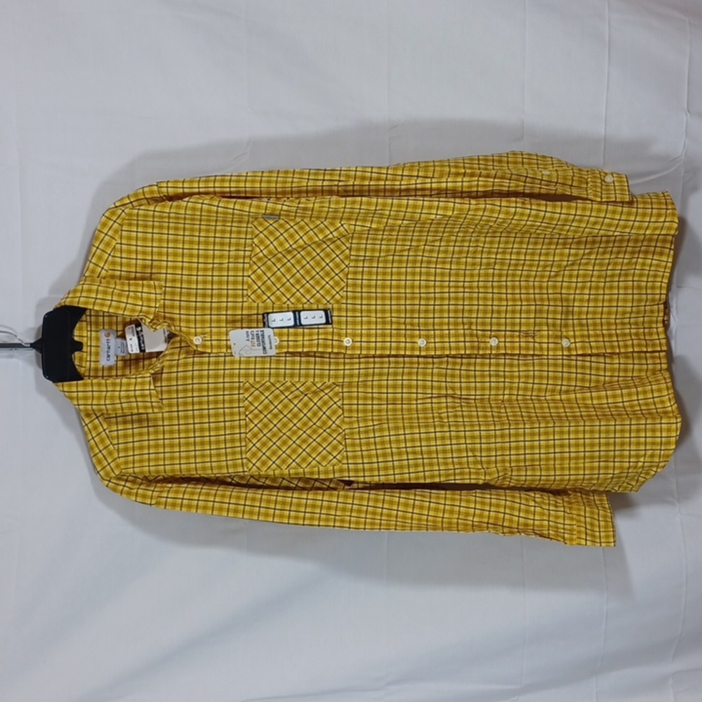 Men's Carhartt Plaid Button up Long Sleeve Size L Yellow White Blue Gray